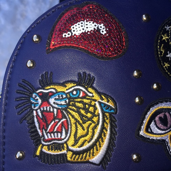 BEBE BLUE MINI BACKPACK PATCHES ⚡️🐯💋Y2K NWT - Picture 2 of 8